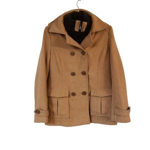 Altr'd State‎ wool Coat size Medium double breast neutral tan zip button combo